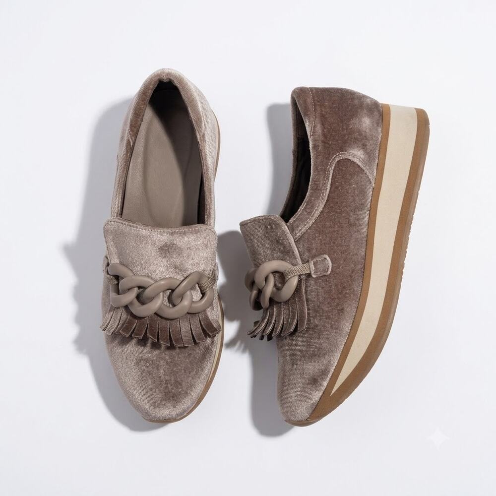 Coconuts by Matisse Bess Platform Loafer Velour Taupe Slip On Vegan Womens 5